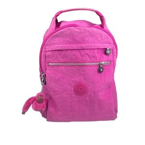 Kipling Lrg Backpack Hot Pink Crinkle Nylon Casual Gorilla Keychain Lightweight